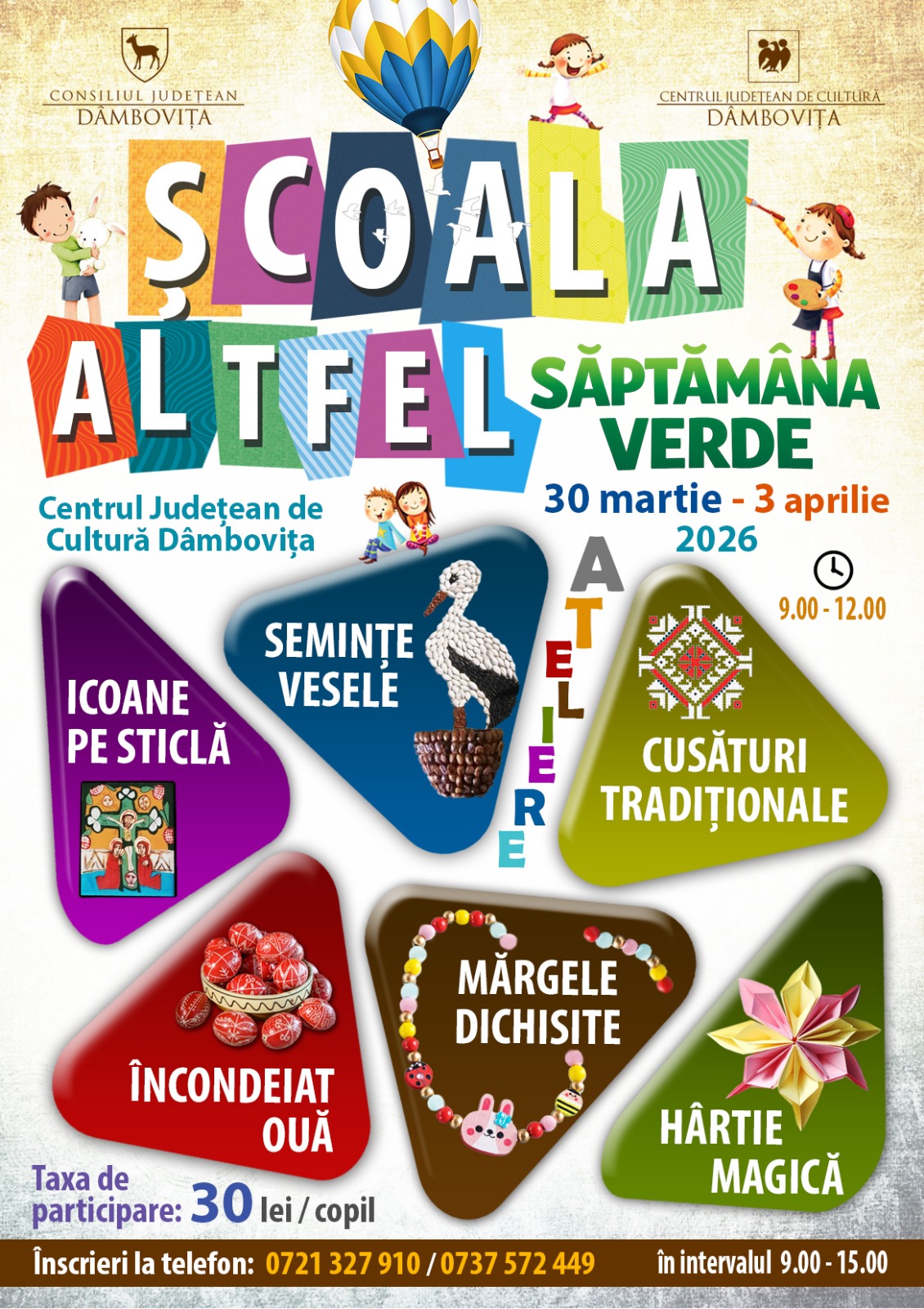 Ateliere tradiționale la Școala Altfel: Icoane pe sticlă, Semințe vesele, Cusături tradiționale, Încondeiat ouă